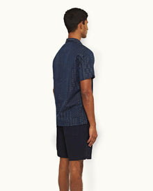 Indigo Solo Pastiche Capri Collar Jacquard Denim Shirt | Indigo