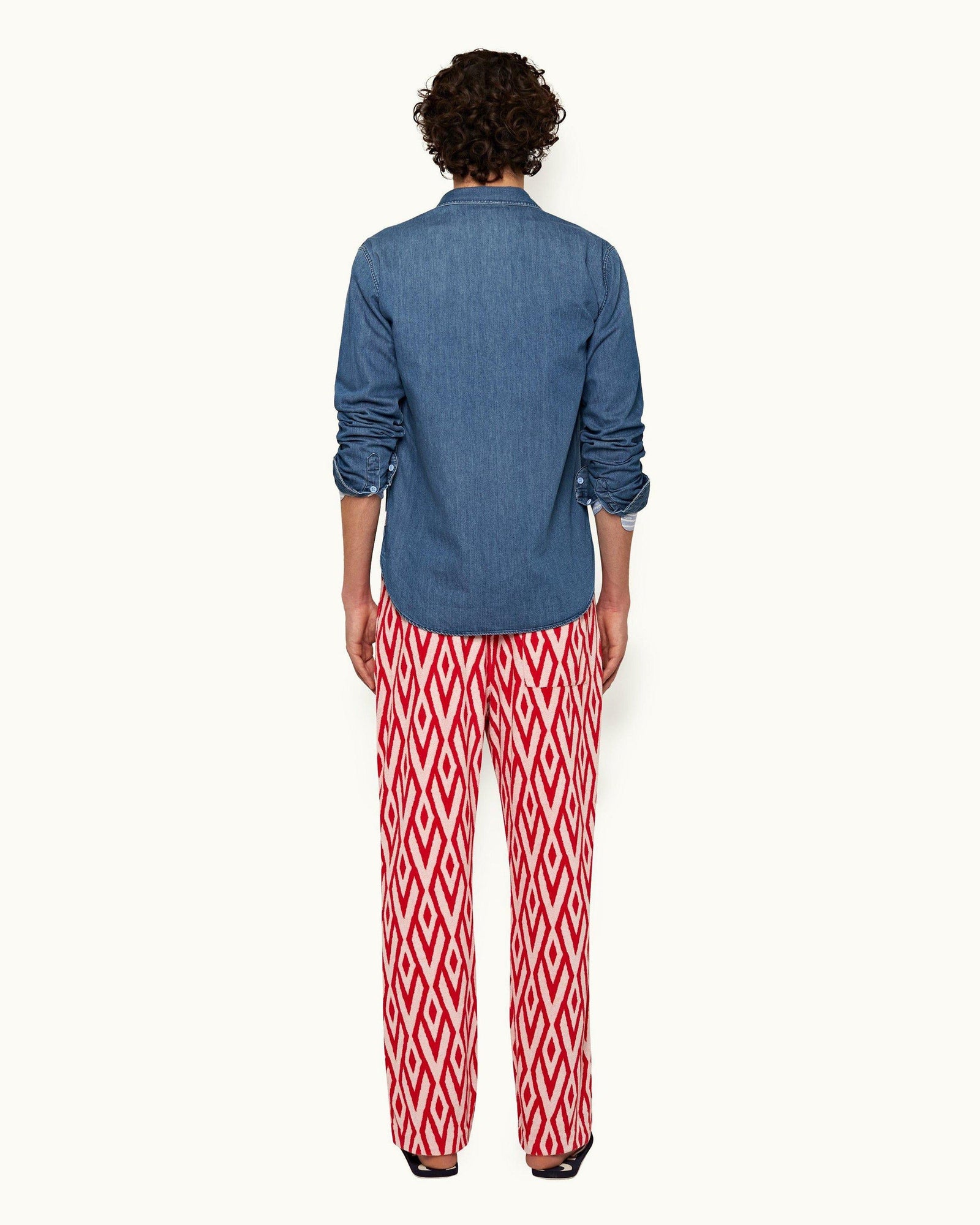 Summer Red/White Sand Cano Geometric Jacquard Relaxed Fit Trousers | Summer Red/White Sand