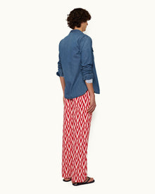 Summer Red/White Sand Cano Geometric Jacquard Relaxed Fit Trousers | Summer Red/White Sand
