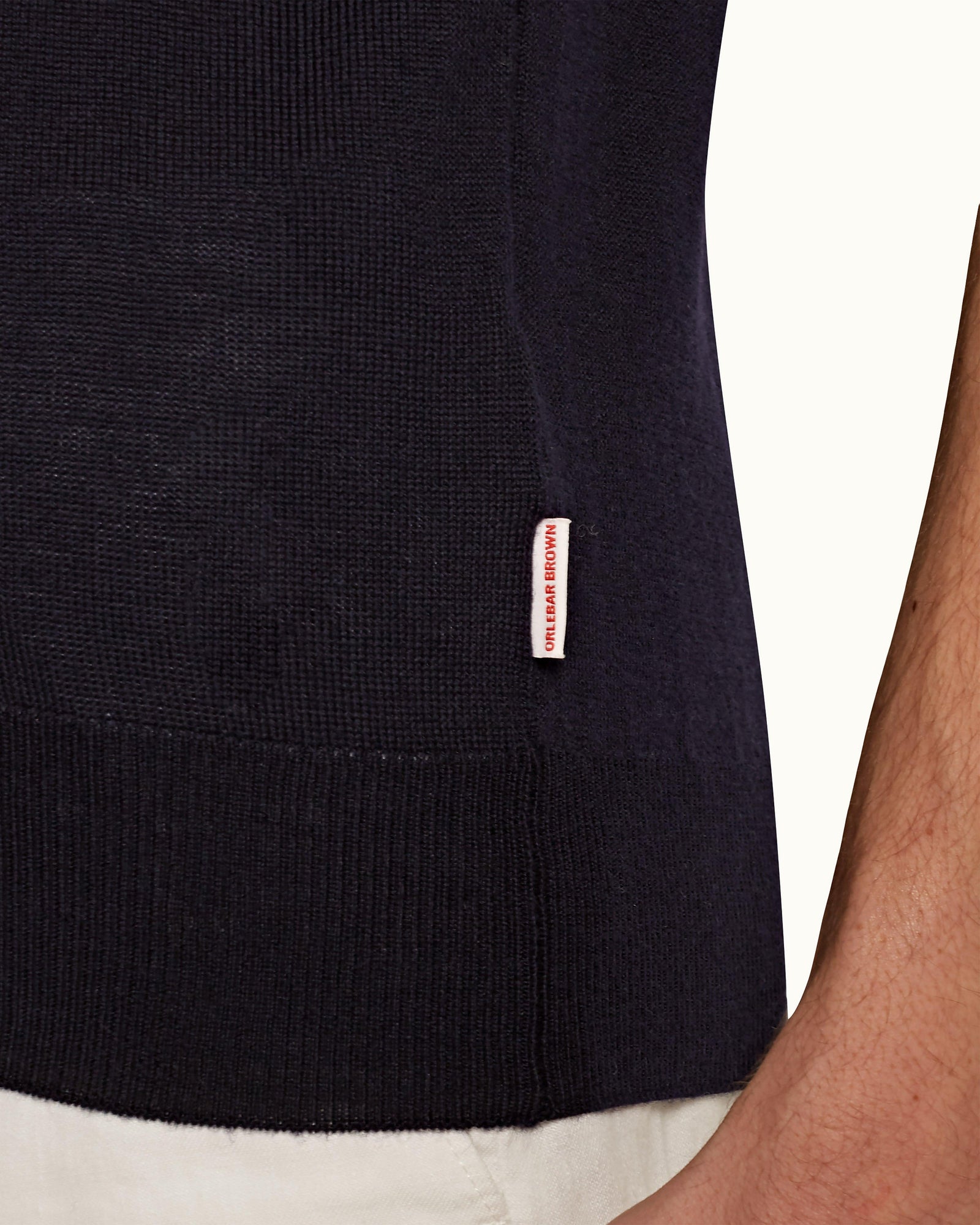 Horton Merino Navy Tailored Fit 2-Colour Stripe Merino Polo Shirt | Navy