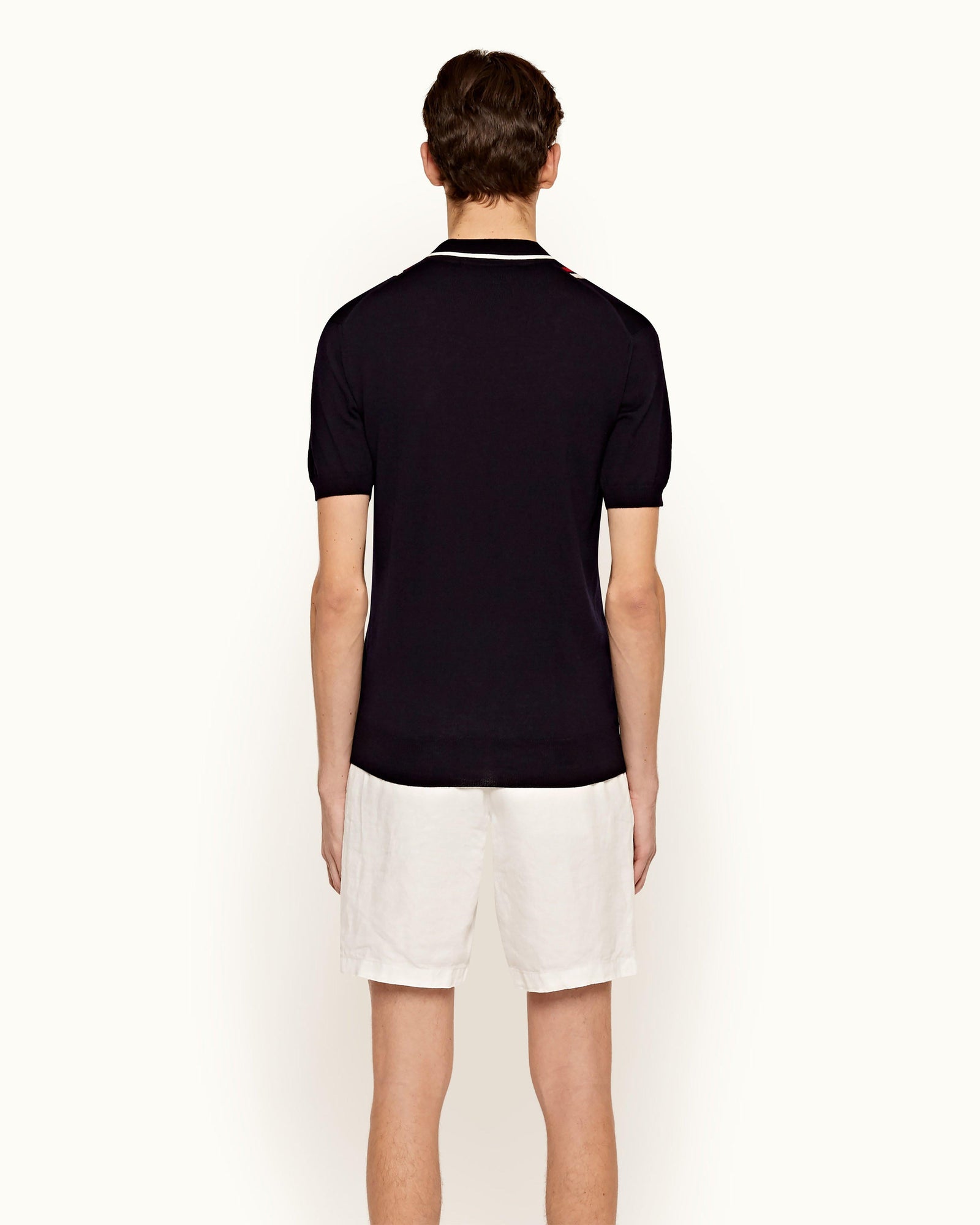 Horton Merino Navy Tailored Fit 2-Colour Stripe Merino Polo Shirt | Navy