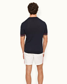 Horton Tipping Night Iris Tailored Fit O.B Checkerboard Tipping Organic Cotton Polo Shirt | Night Iris