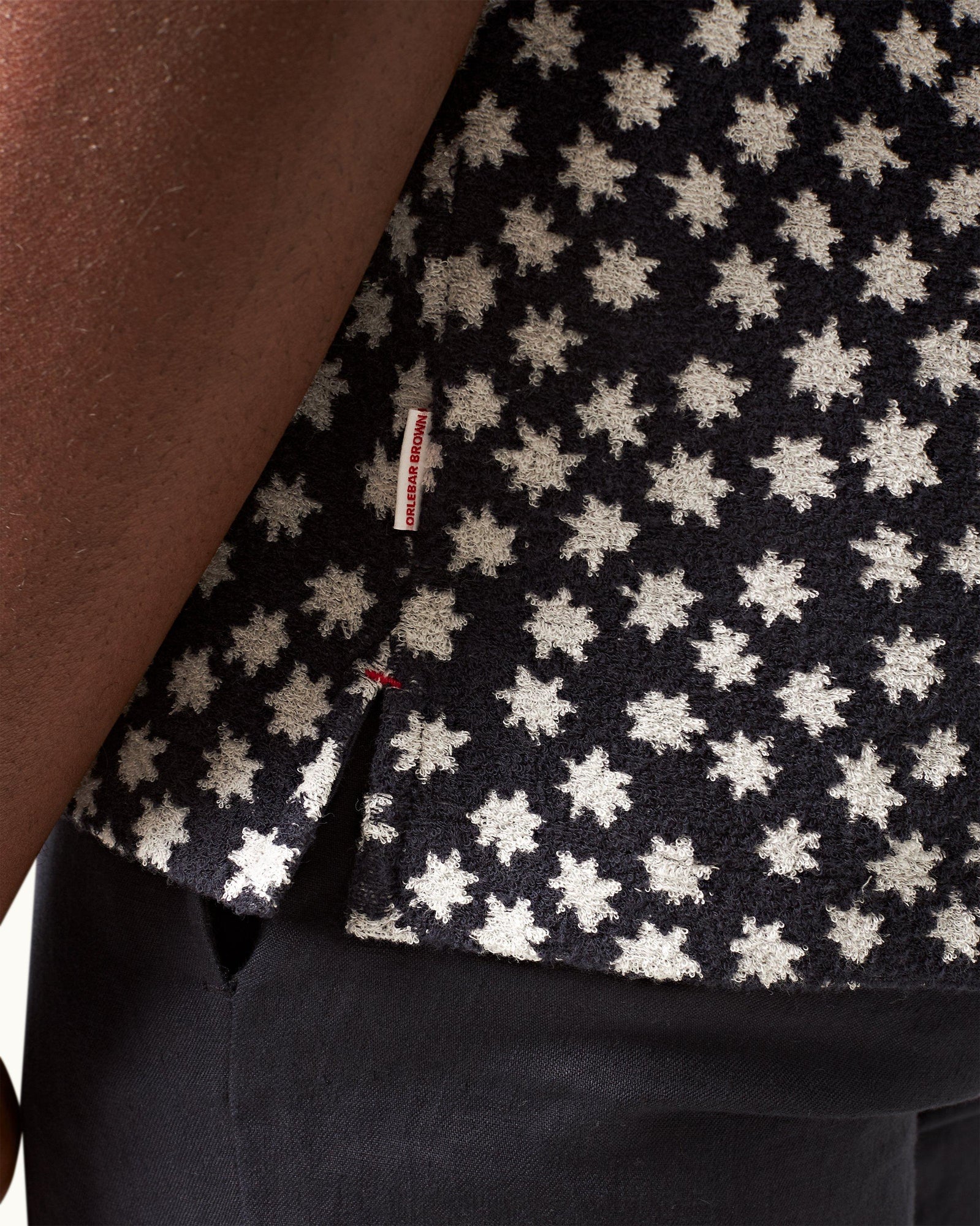 Howell Towelling Star Jacquard Relaxed Fit Capri Collar Cotton Towelling Shirt In Night Iris Blue | Night Iris