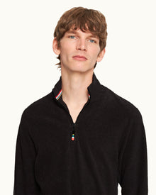 Isar Black Classic Fit Mixed Texture Sweatshirt | Black