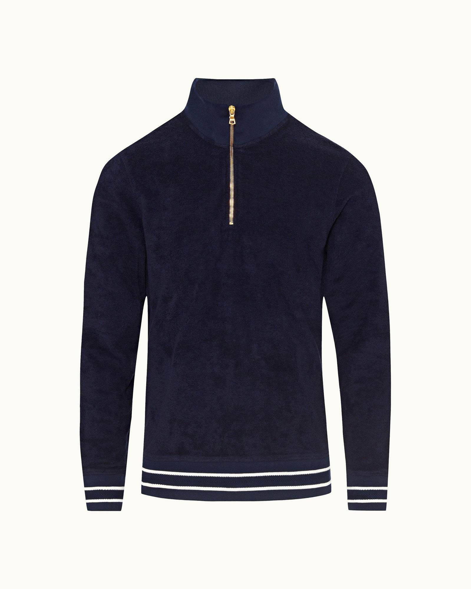Isar Towelling Navy Funnel Neck Towelling Half-Zip Sweatshirt | Navy