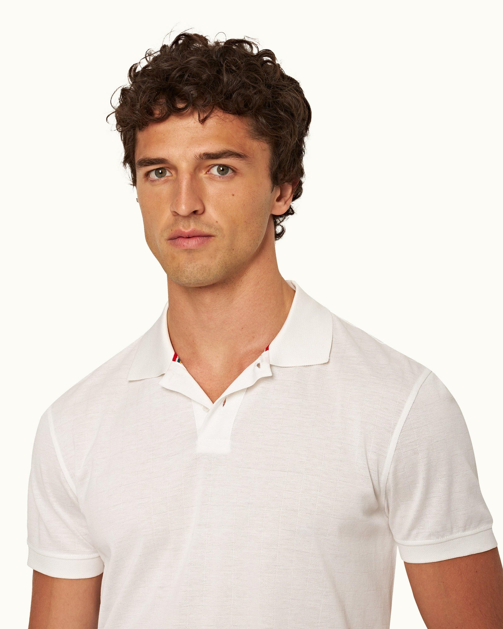 White Classic Fit Jacquard Checkerboard Cotton Polo Shirt | White