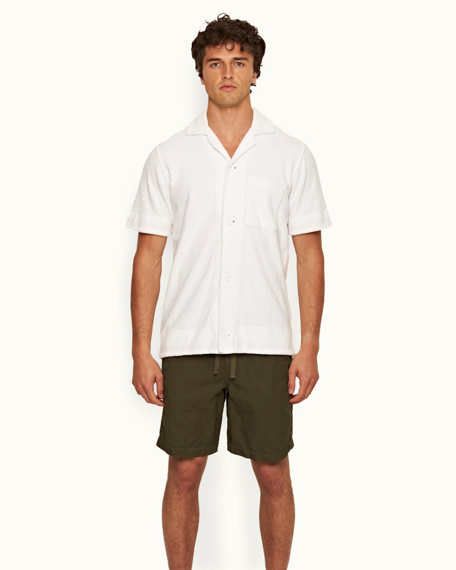 White Capri Collar Double-Faced Towelling Shirt | White