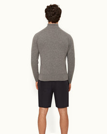 Light Grey Melange Classic Fit Half-Zip Cashmere Jumper | Light Grey Melange
