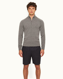 Light Grey Melange Classic Fit Half-Zip Cashmere Jumper | Light Grey Melange