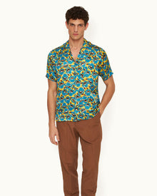 Petal Print Relaxed Fit Capri Collar Silk Shirt Woven In Italy in Lemon Meringue colour | Lemon Meringue