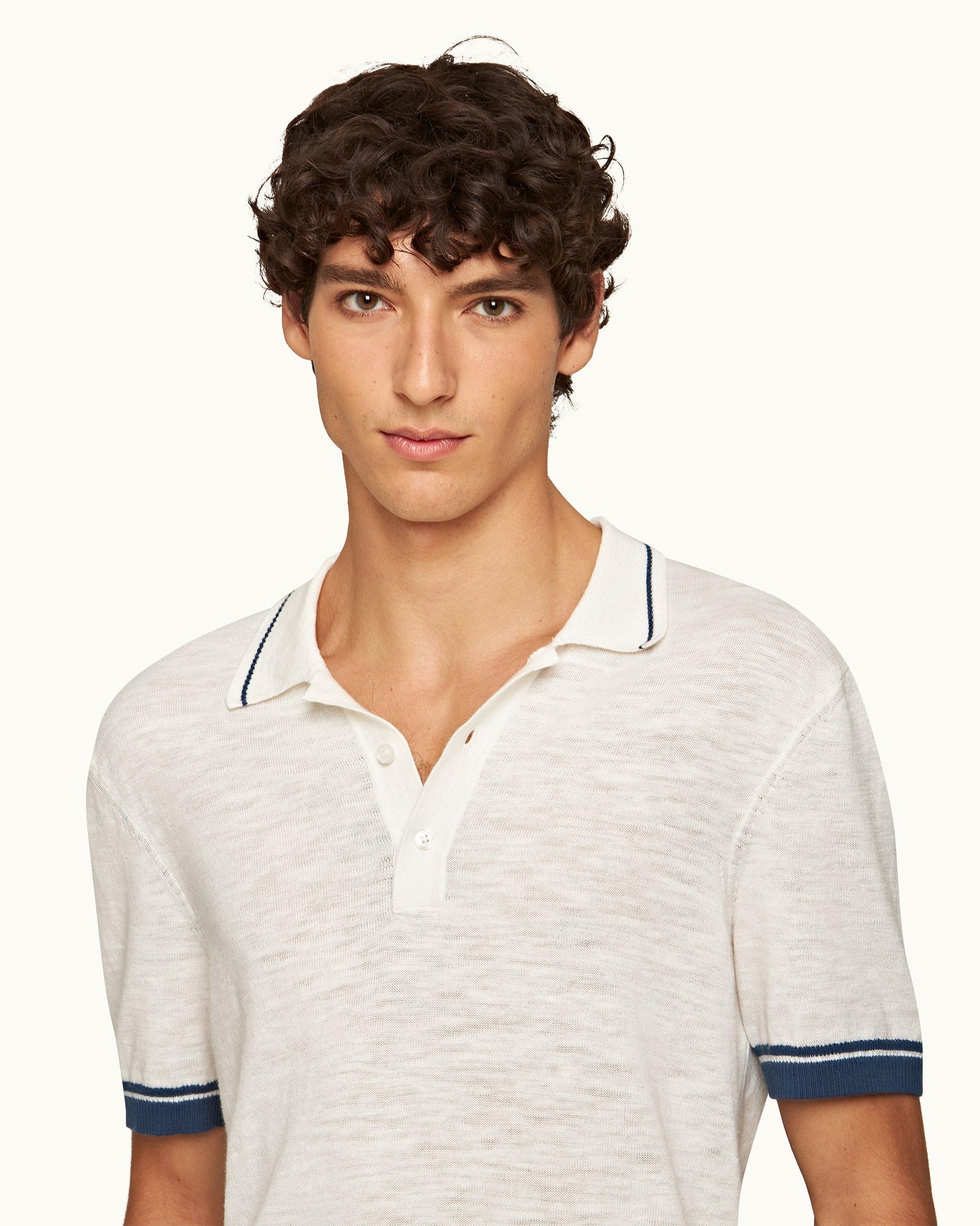 Maranon Cotton Linen White Sand Tailored Fit Cotton-Linen Polo Shirt | White Sand