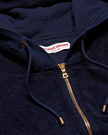 Mathers Towelling Navy Zip-Thru Towelling Hooded Sweatshirt | Navy