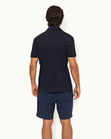 Dark Sapphire Classic Fit Organic Cotton Stripe Knit Polo Shirt | Dark Sapphire