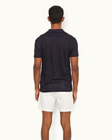 Night Iris Classic Fit Linen Polo Shirt | Night Iris