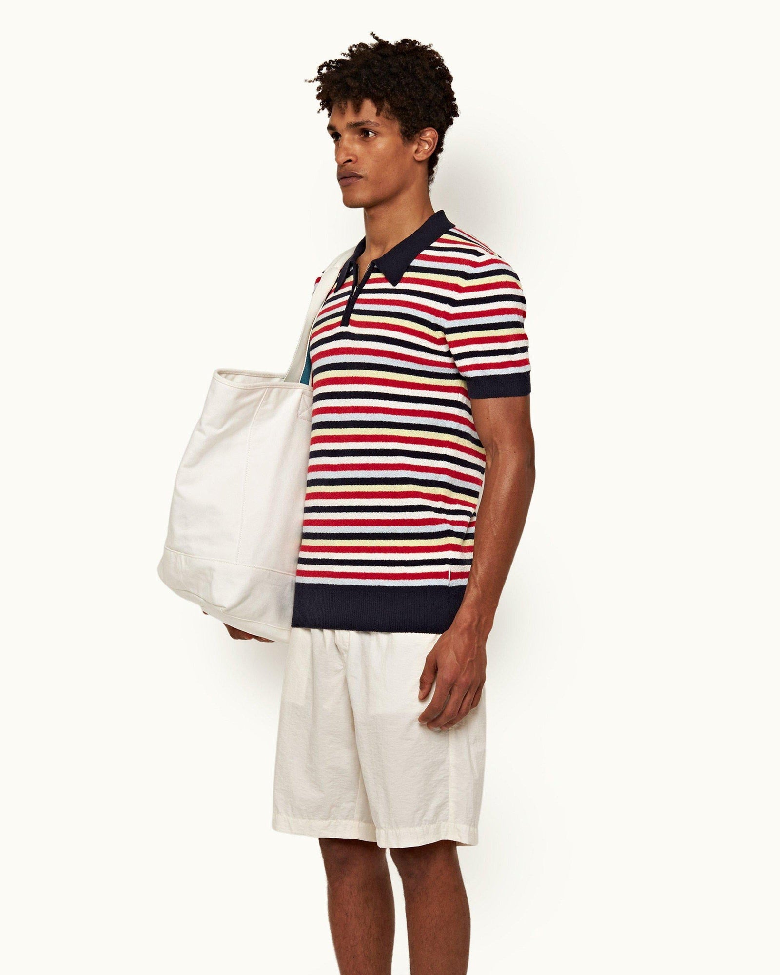 Mina Towelling Multi Towelling Stripe Tailored Fit Polo Shirt | Multi