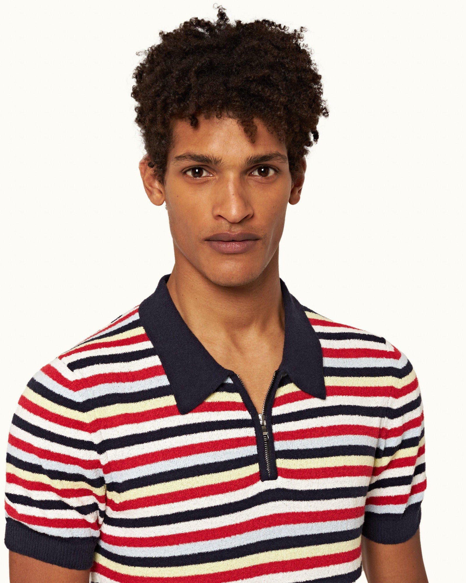 Mina Towelling Multi Towelling Stripe Tailored Fit Polo Shirt | Multi