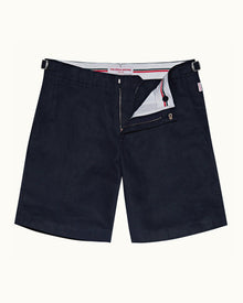 Norwich Linen Navy Tailored Fit O.B Stripe Linen Shorts | Navy