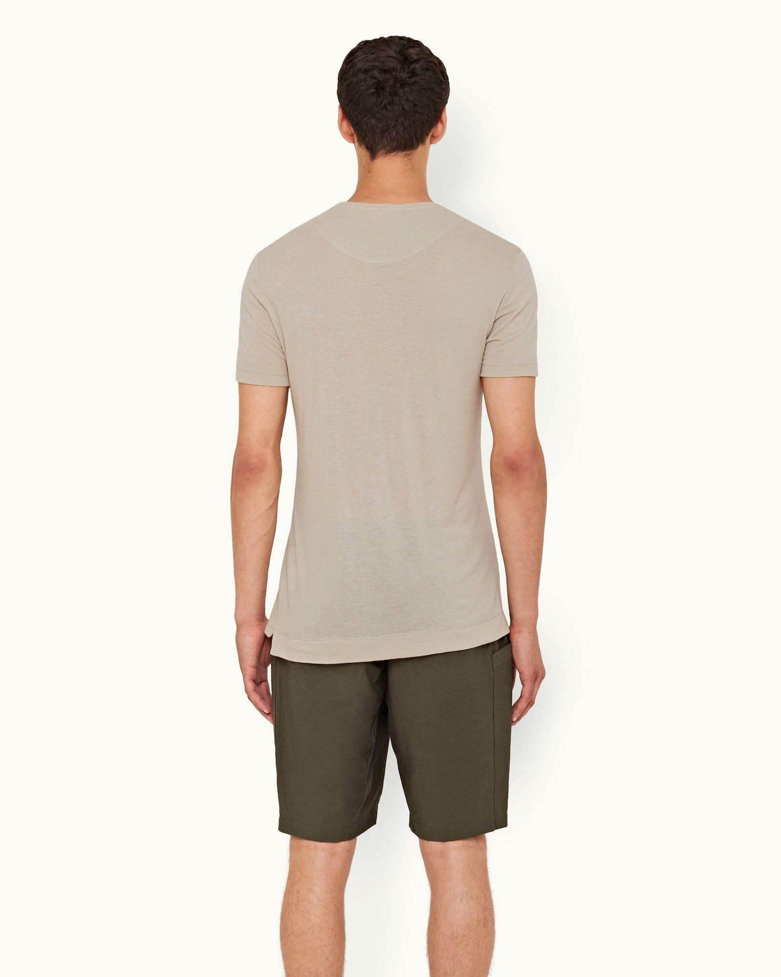 Parched Green Tailored Fit Crew Neck Cashmere T-shirt | Parched Green