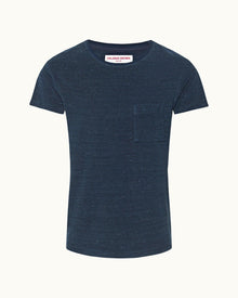 Indigo Rib Collar Classic Fit Cotton Towelling T-shirt | Indigo