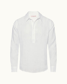 Percy White Classic Collar Overhead Linen Shirt | White