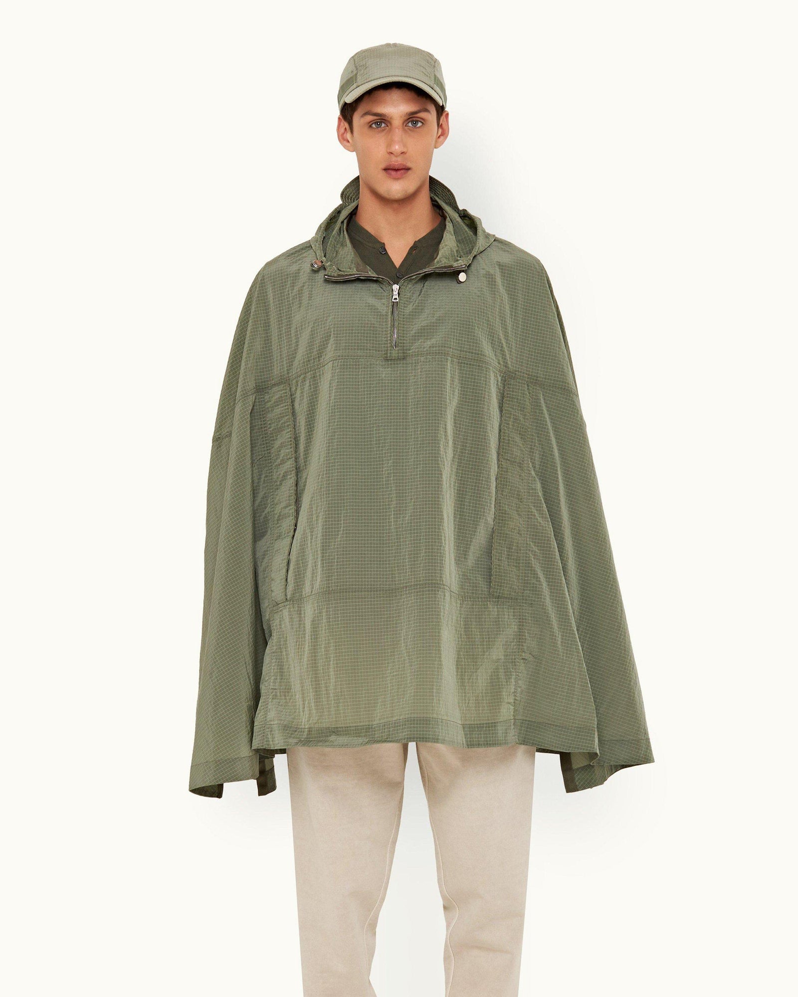 Parachute Green Hooded Half-Zip Cape | Parachute Green