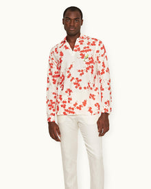 Ridley Blossom Print Relaxed Fit Resort Placket Overhead Shirt Red Plum Colour | Red