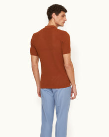 Roddy Tailored Fit Waffle Mesh Stitch Polo Shirt Knitted In Italy in Cinnamon Coffee colour | Cinnamon Coffee