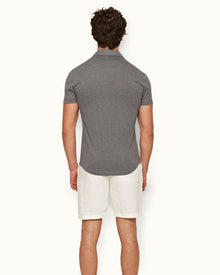 Sebastian Silk Cinder Tailored Fit Short-Sleeve Cotton-Silk Polo Shirt | Cinder