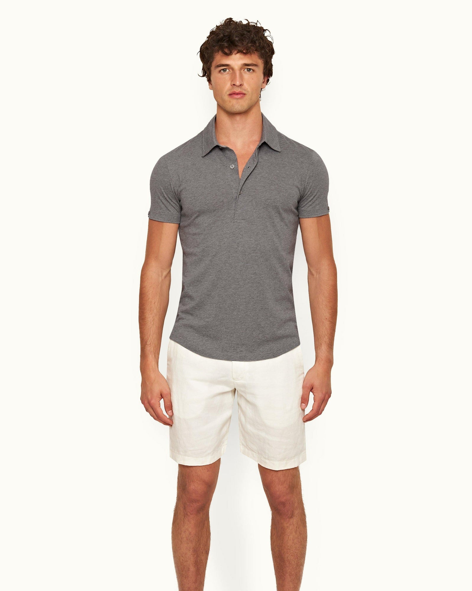 Sebastian Silk Cinder Tailored Fit Short-Sleeve Cotton-Silk Polo Shirt | Cinder