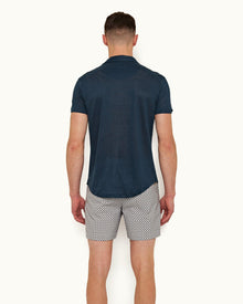 Oceanic Blue Tailored Fit Linen Polo Shirt | Oceanic Blue