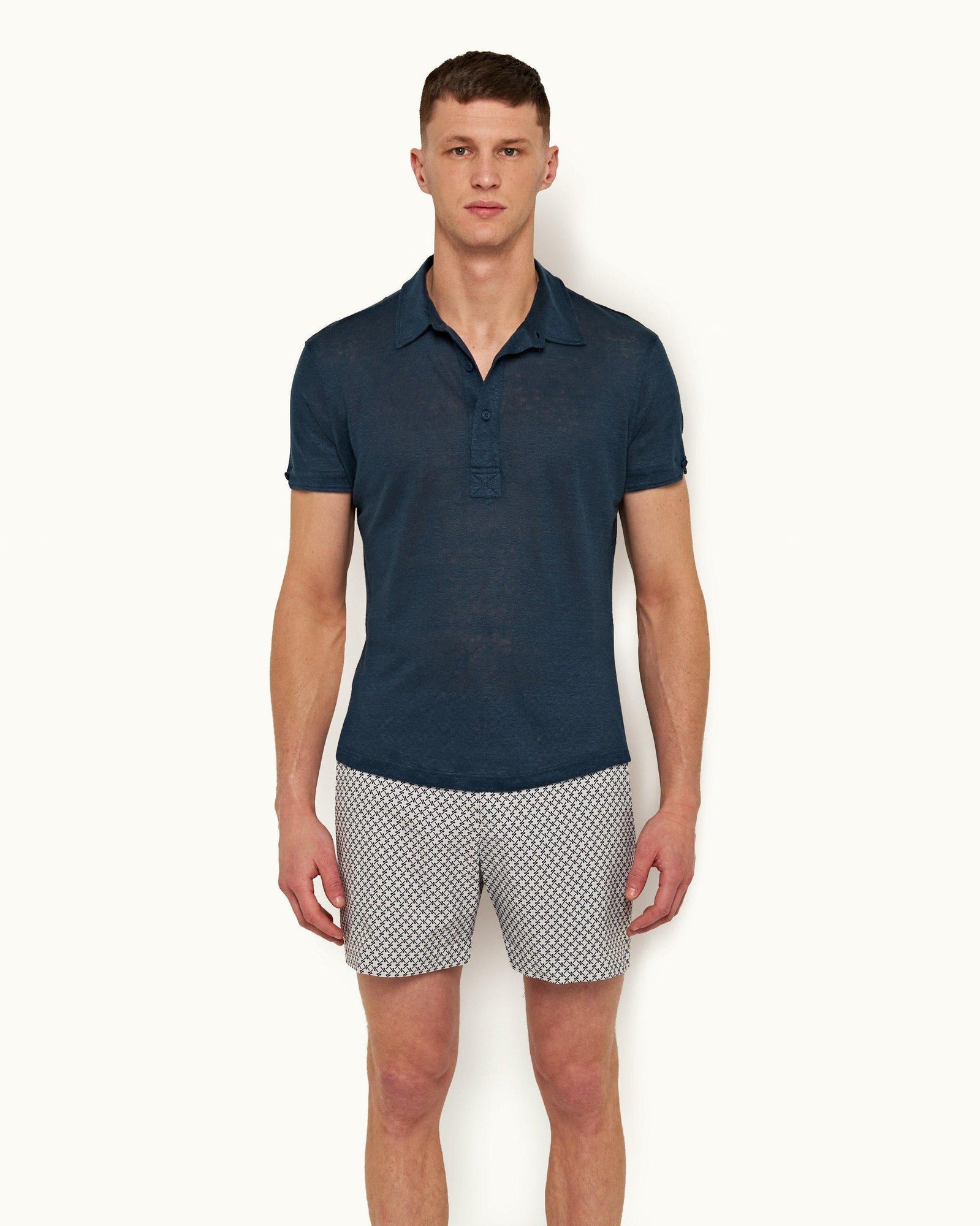 Oceanic Blue Tailored Fit Linen Polo Shirt | Oceanic Blue