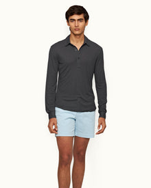 Piranha Grey Tailored Fit Long-Sleeve Cashmere Polo Shirt | Piranha Grey