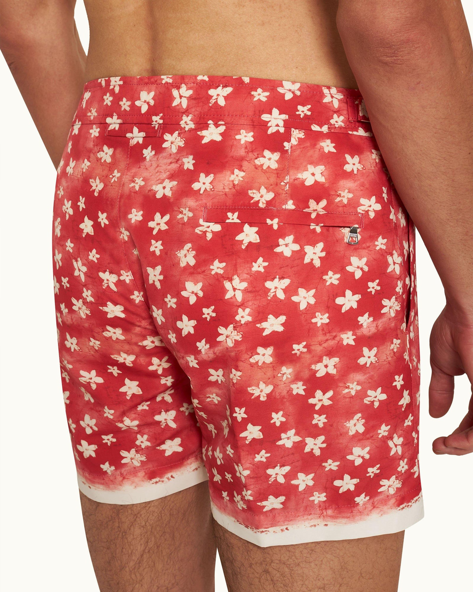 Setter Budding Life Print Shorter-Length Swim Shorts Woven In France in Cinnamon Summer Red colour | Cinnamon Summer Red