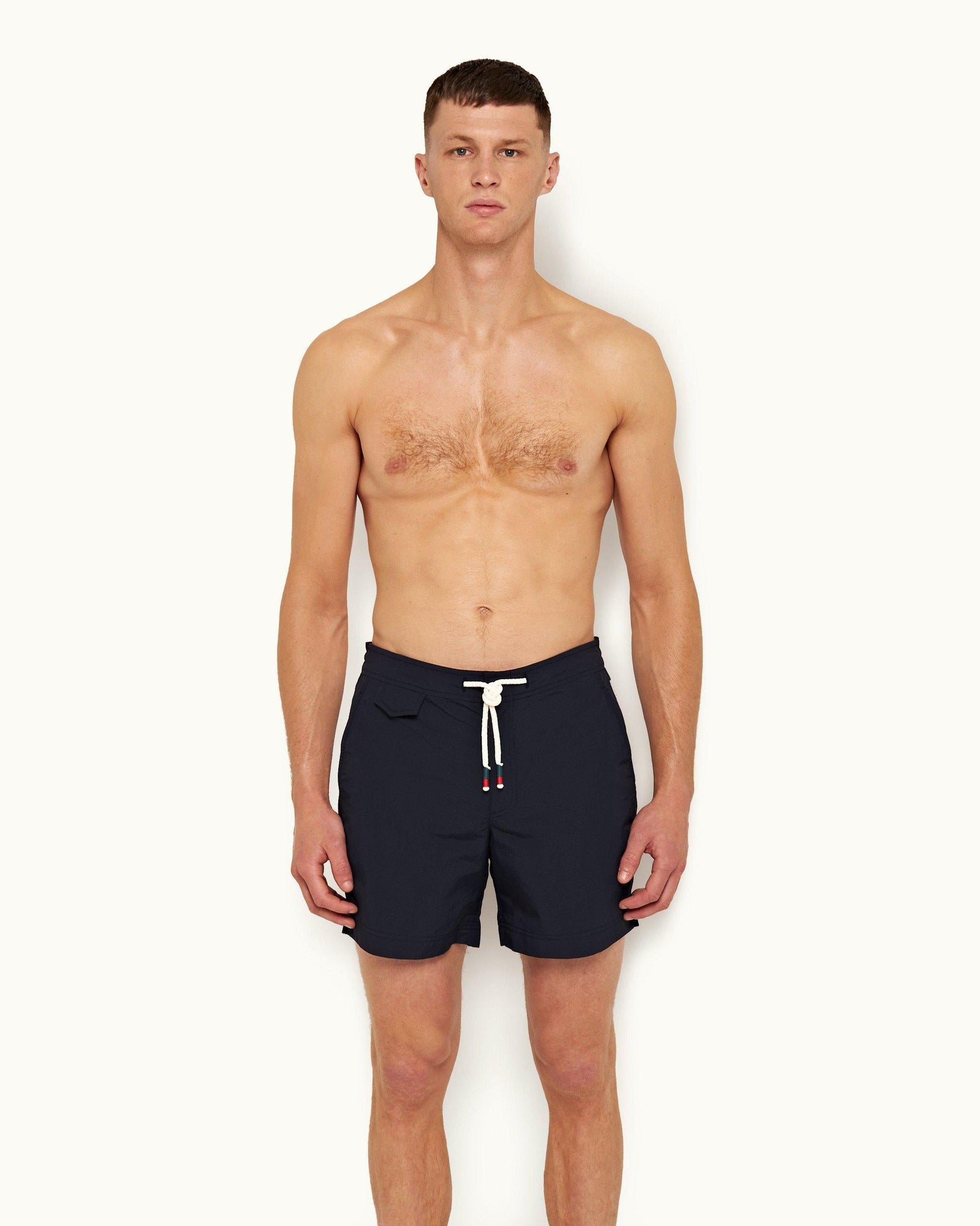 Navy Mid-Length O.B Stripe Drawcord Swim Shorts | Navy