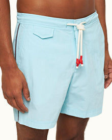 Clear Sky Piping Drawcord Mid-Length Swim Shorts | Clear Sky