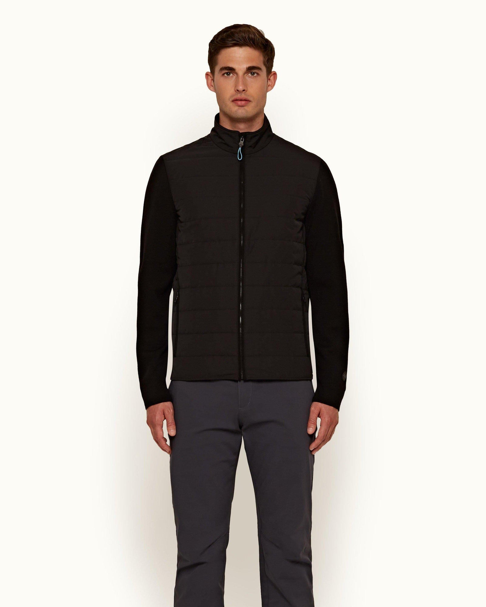 Terence Black Showerproof Milano Rib Sleeve Jacket | Black
