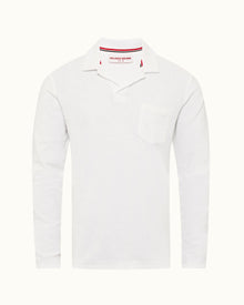 White O.B Stripe Tailored Fit Long-Sleeve Towelling Resort Polo Shirt | White