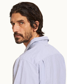 Signal Blue/White Mix Stripe Easy Fit Cotton Overhead Shirt | Signal Blue/White