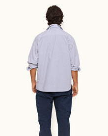 Signal Blue/White Mix Stripe Easy Fit Cotton Overhead Shirt | Signal Blue/White