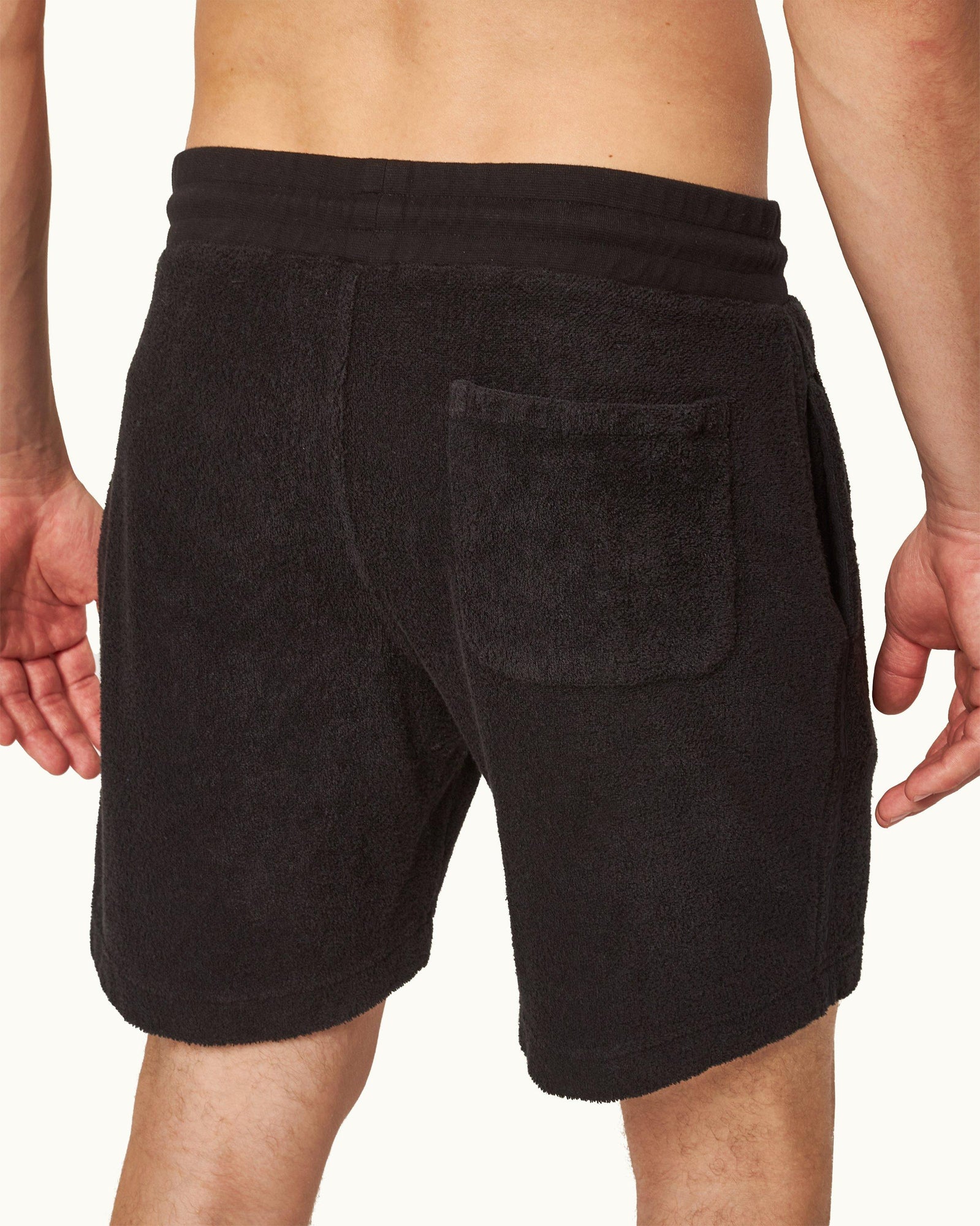 Trevone Classic Fit Stripe Seam Towelling Sweat Shorts | Black