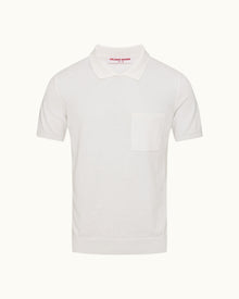 Wilder Classic Fit Fine Knit Cotton & Cashmere Polo Shirt in White Sand | White Sand