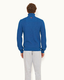 Signal Blue Classic Fit Roll Neck Merino Knit Jumper | Signal Blue