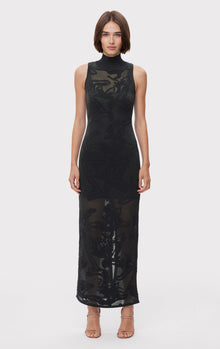 Sheer Jacquard S/L Gown | Black