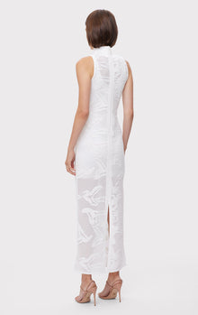 Sheer Jacquard S/L Gown | Alabaster