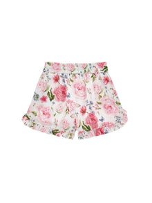 Girls | Botanical Poplin Shorts | Cream/Peach Pink