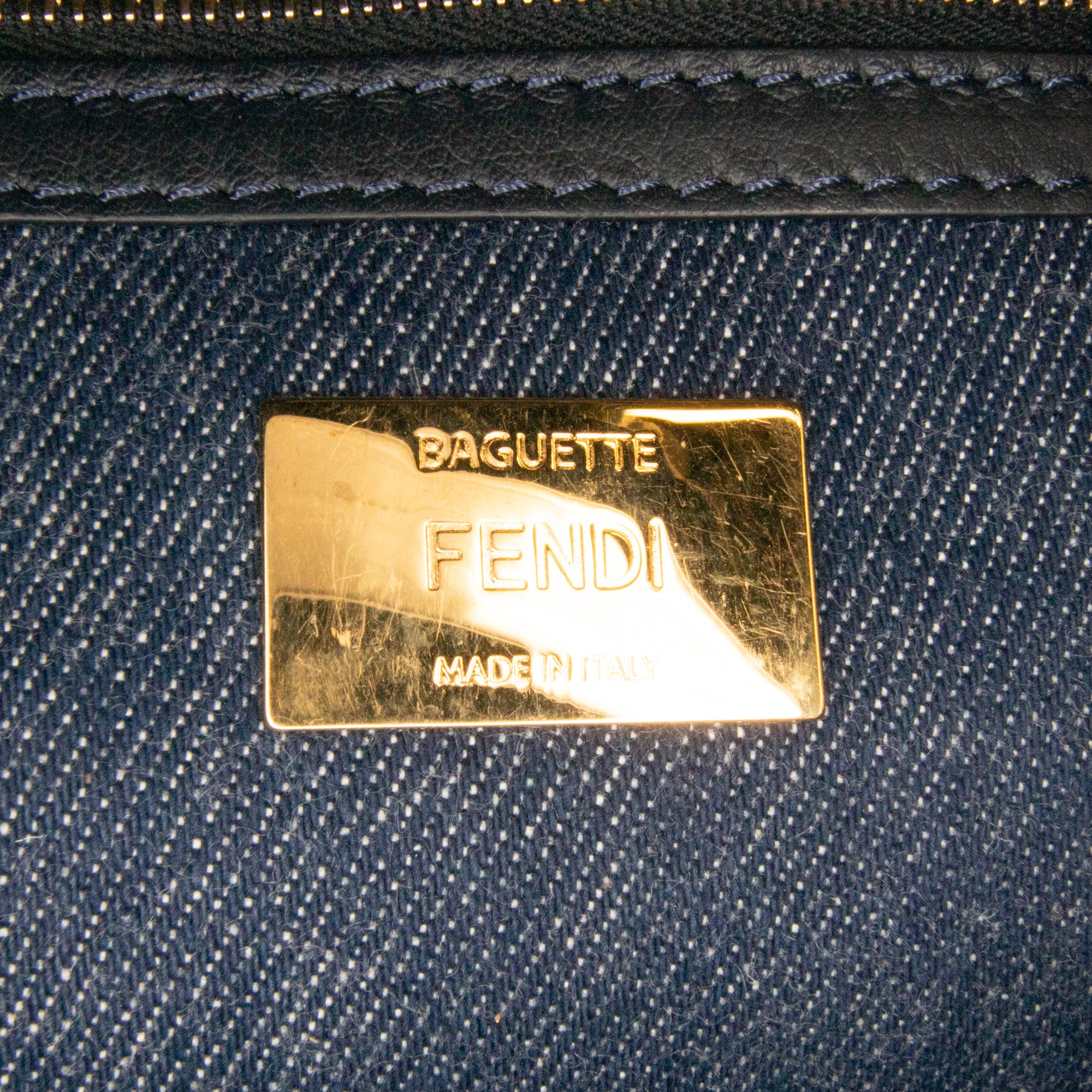 Fendi | Pre-Owned Large Denim Baguette Satchel | Blue/Dark Blue