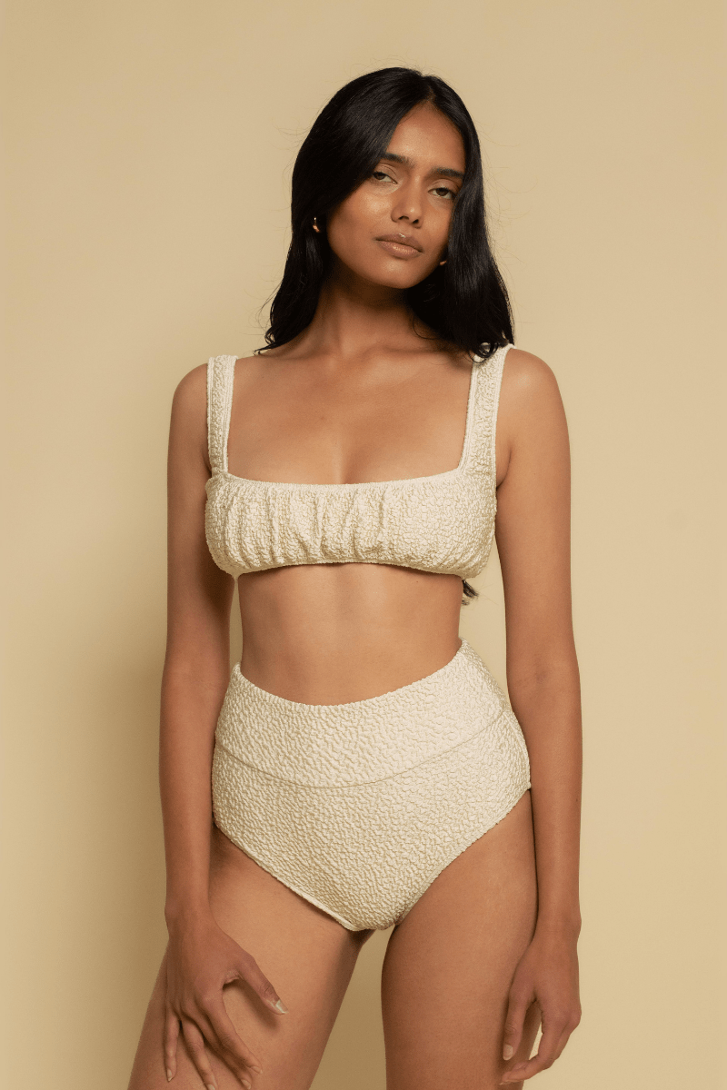 Added Coverage High Rise Bikini Bottom | Oat Texture