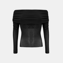 OW Collection Off Shoulder Rhinestone Blouse Blouse 002 - Black Caviar