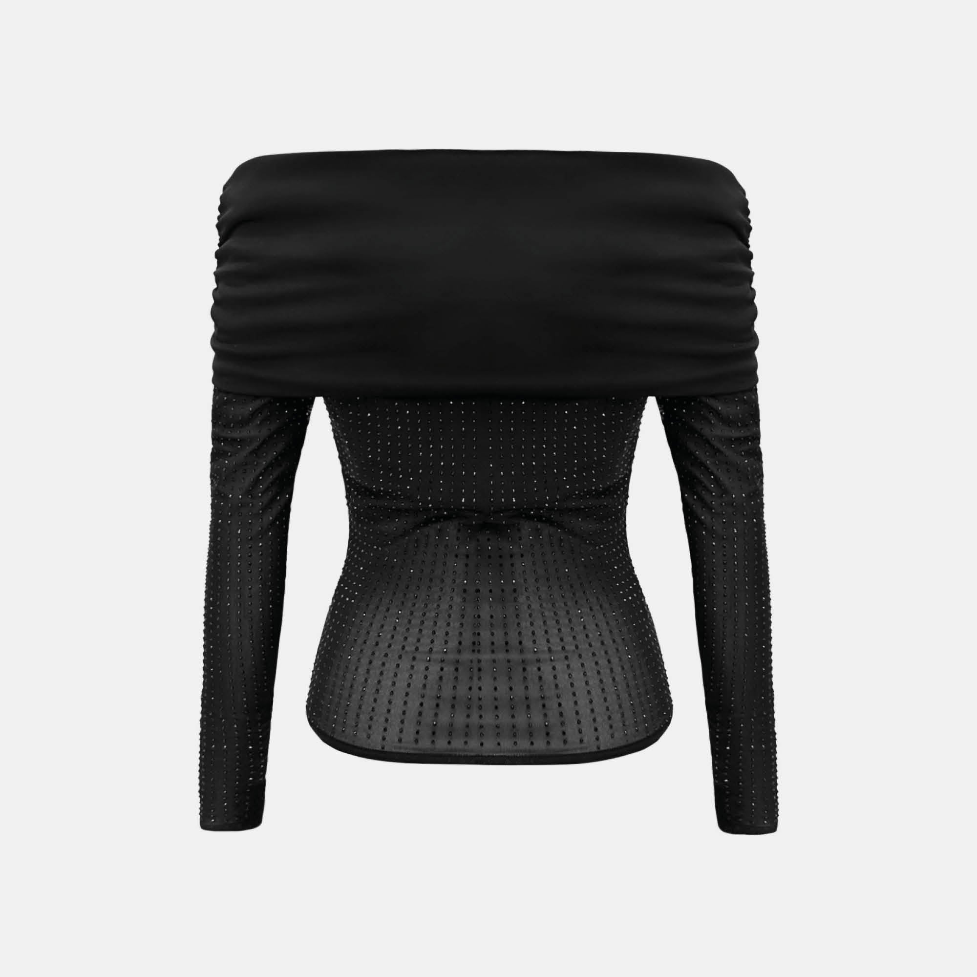 OW Collection Off Shoulder Rhinestone Blouse Blouse 002 - Black Caviar
