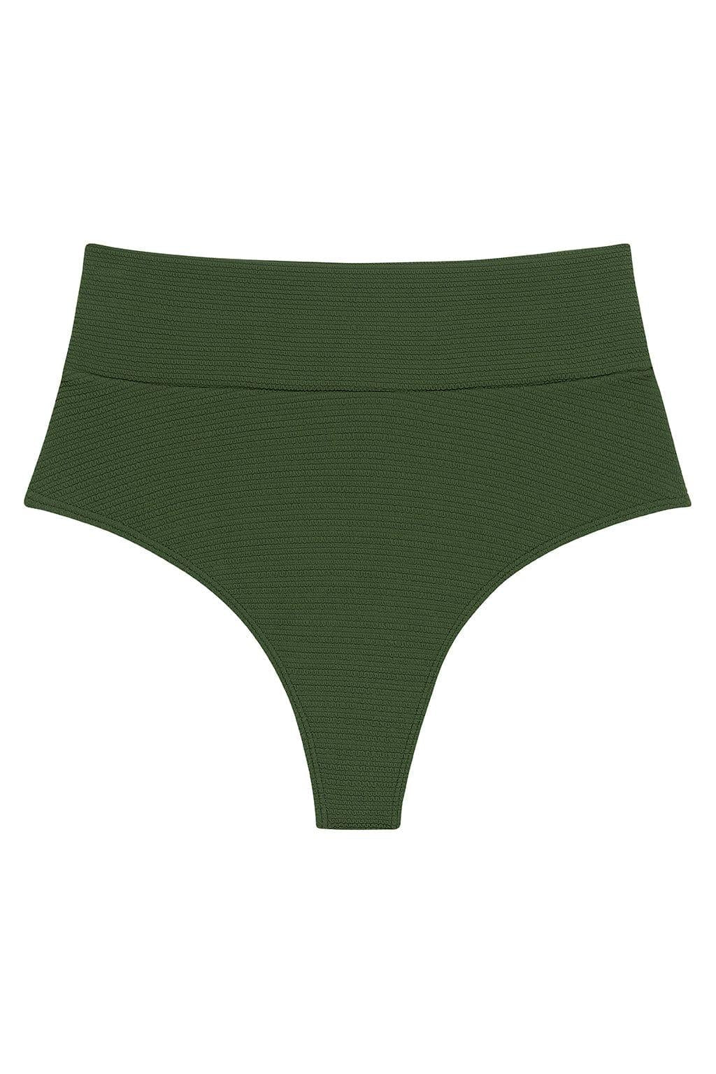 Added Coverage High Rise Bikini Bottom | Olive Micro Scrunch